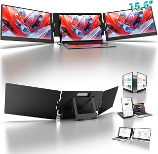 KYY 15.6" Laptop Screen Extender, 1080P FHD IPS Portable Monitor | One Cable USB-C Triple Monitor, Dual Travel Screen for 12"-17'' Laptops, 360° Rotation & Kickstand，X90D (Driver Need)