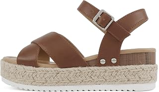 Soda “FIRELY” ~ Women Round Toe Crisscross Band Platform Espadrille Wedge Sandal with Adjustable Ankle Strap