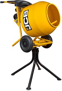 JCB Electric Cement Mixer 550W 110V 134L Drum Seam Welded Tip Up Concrete Mortar, 2 Welded Paddles, 100L Mixing Capacity, Three Positions, Removable Stand, 3 Year Warranty