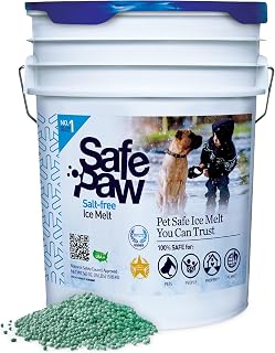 Safe Paw Pet Safe Ice Melt, Salt-Free Melting Deicer for Concrete, 35 lb | Traction Grit Formula Melts Ice Down to -2°F on Driveways, Sidewalks, Steps, Pavers, and Wood Decks Without Corrosion