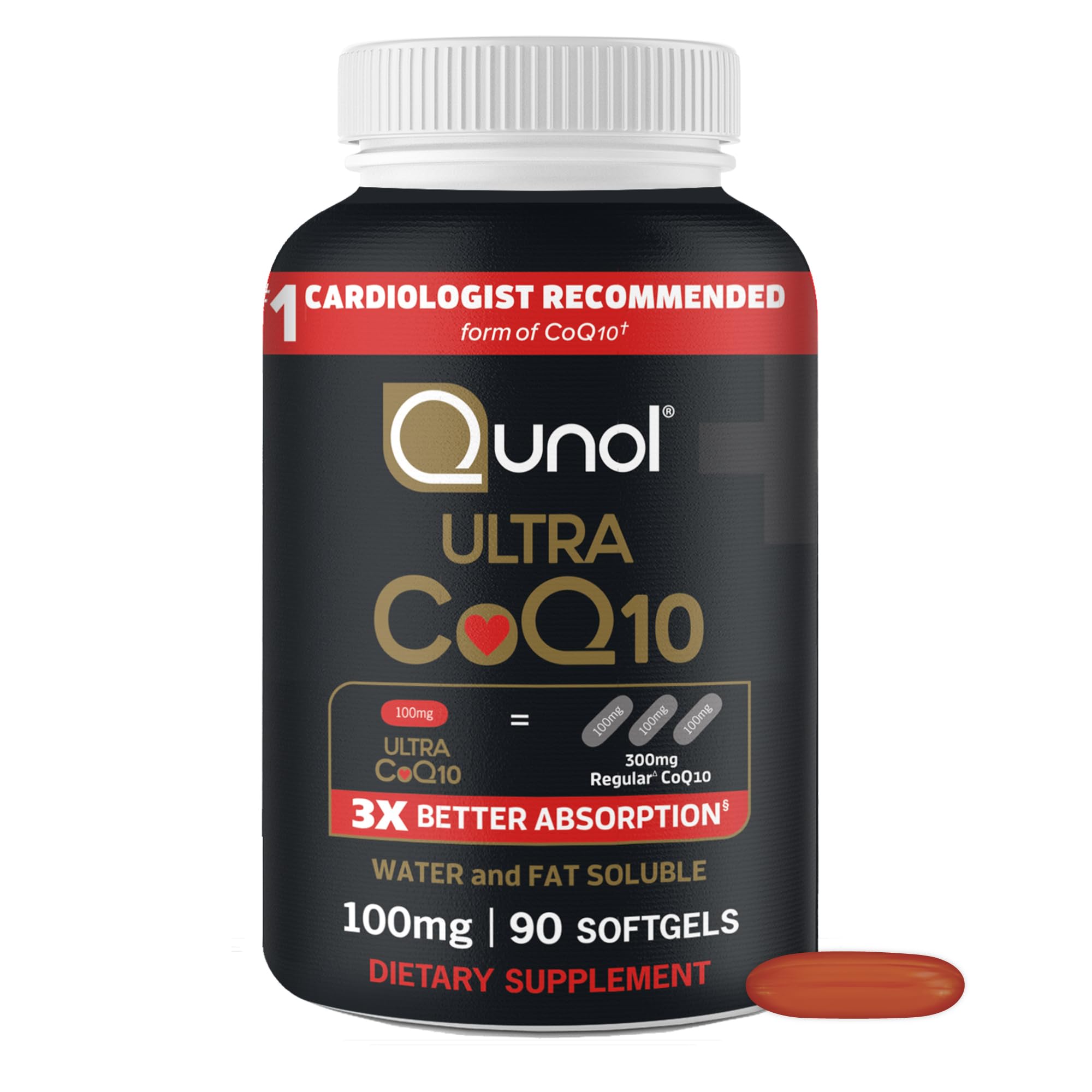 Qunol Ultra CoQ10 100mg, 3X Better Absorption, Antioxidant, 90 Softgels | #1 Car