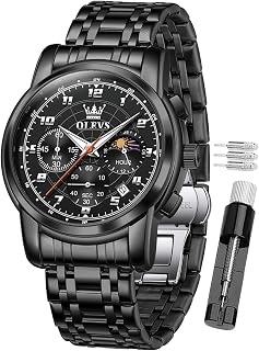 OLEVS Mens Watch, Chronograph Quartz Stainless Steel Dress Watches for Men, 3ATM Waterproof Luminous Hands, Multi Functional Casual Wrist Watches with Link Adjustment Tool