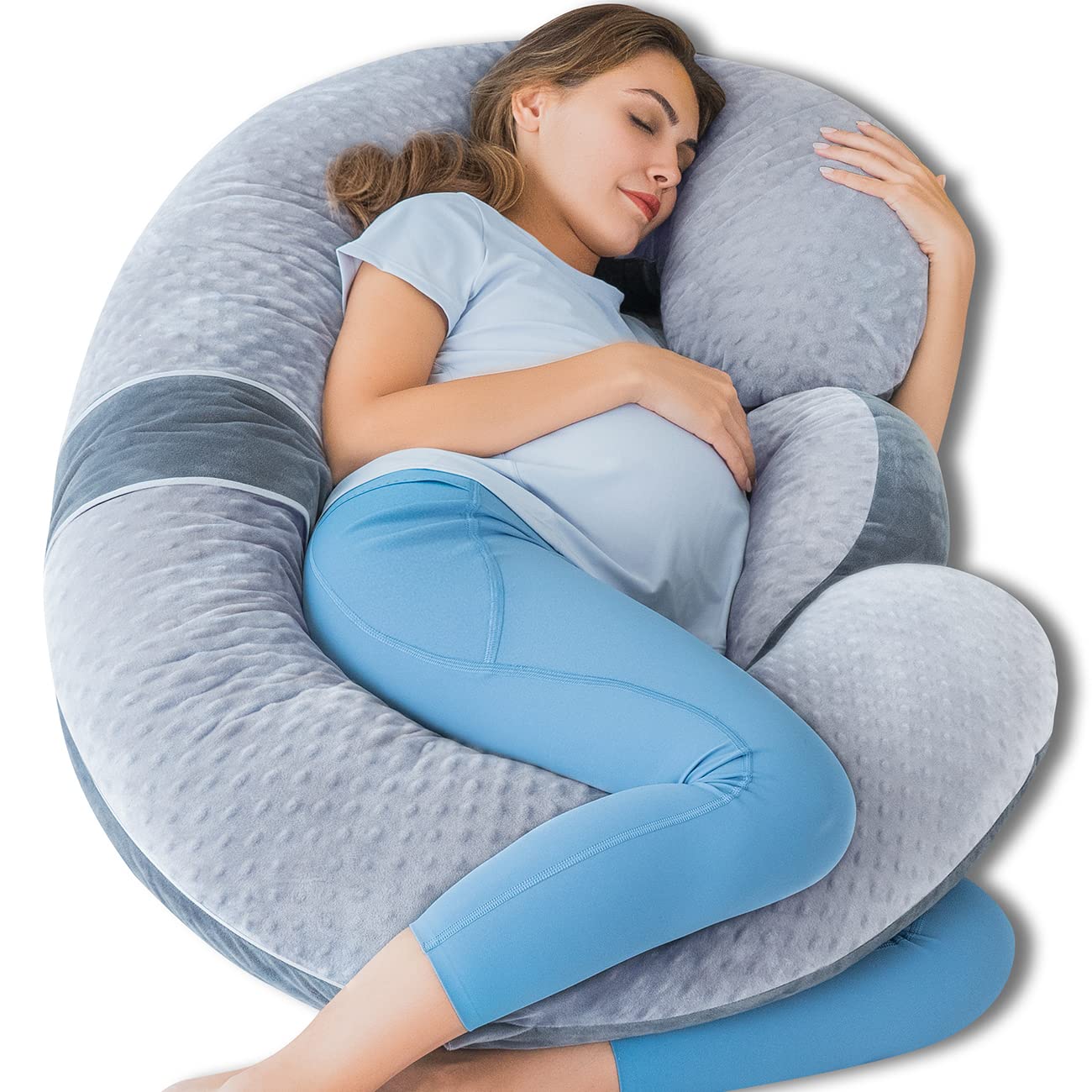 QUEEN ROSE Pregnancy Pillow, Maternity Body Pillow, Wedge, Dual Grey Velvet | E 