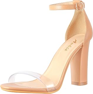 Ankis Nude Clear Heels for Women Open Toe Ankle Strap High Heel Sandals Party Wedding Strappy Buckle Sandals Standard Size 4 Inches Tall High Heel Design