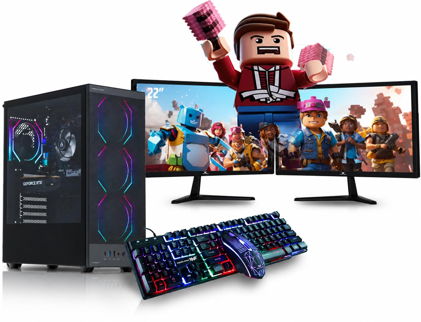 Veno Scorp Gaming PC Dual 22" Monitor Bundle Intel Core i5-3470 Processor RX 550