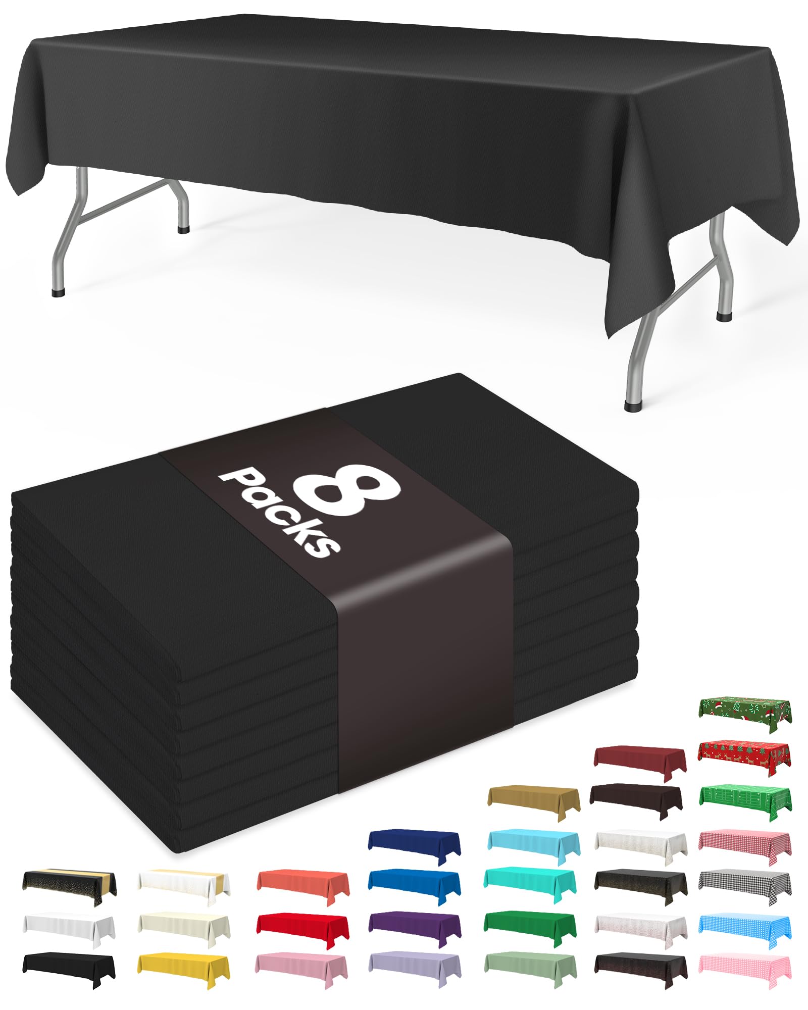 Pureegg Plastic Table Cloth Disposable 8 Pack, 54 x 108 Inch Table Cloths, Gradu