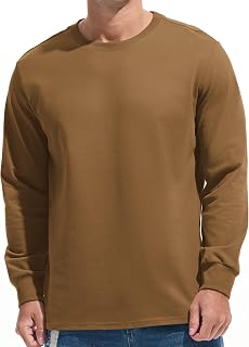 VEIISAR Men's Heavy Weight 100% Cotton Long Sleeve T-Shirt - Garment Washed - Soft