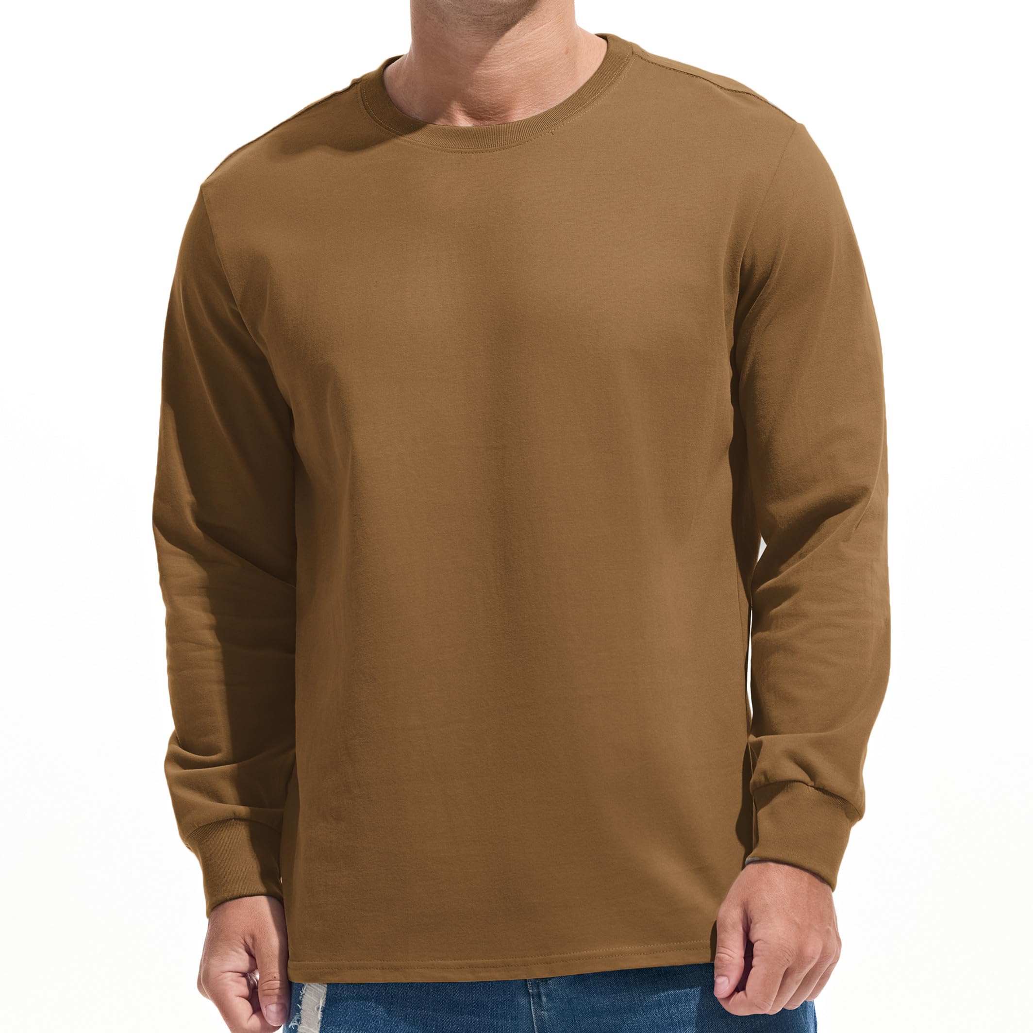 VEIISAR Men's Heavy Weight 100% Cotton Long Sleeve T-Shirt - Garment Washed - So