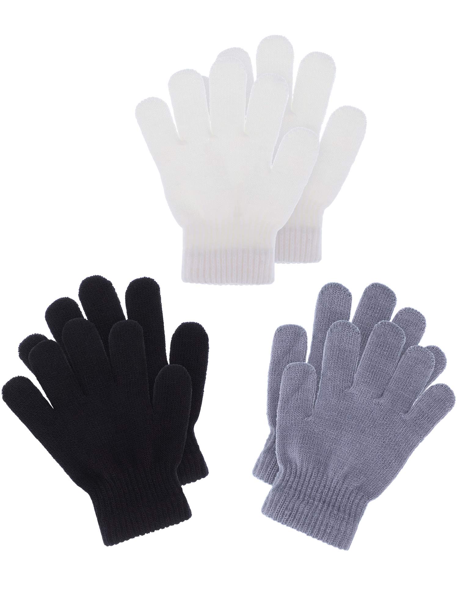 Boao 3 Pairs Toddler Gloves Kids Winter Gloves | Knit Full Finger Mittens, Warm 