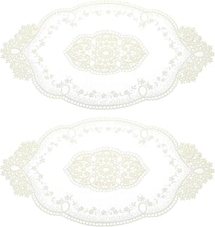 Retro Lace Placemats 11x20 Inch Oval Embroidered Table Placemats French Crochet Doilies Coasters Cup Mats for Home Wedding Yellow Pack of 2