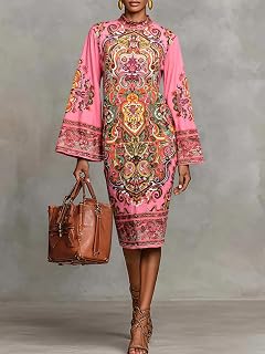 Women's Ethnic Inspired Bell Sleeve Elegant Mid-Length Winter Dress