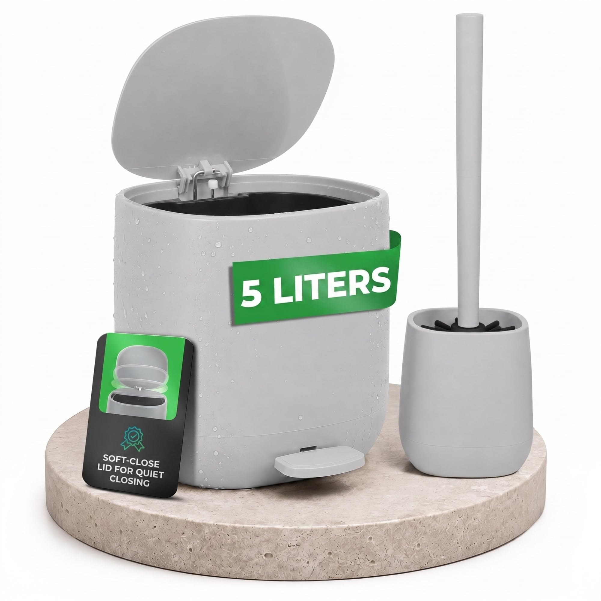 Yourcasa Bathroom Bin and Toilet Brush Set 5L Pedal Bin