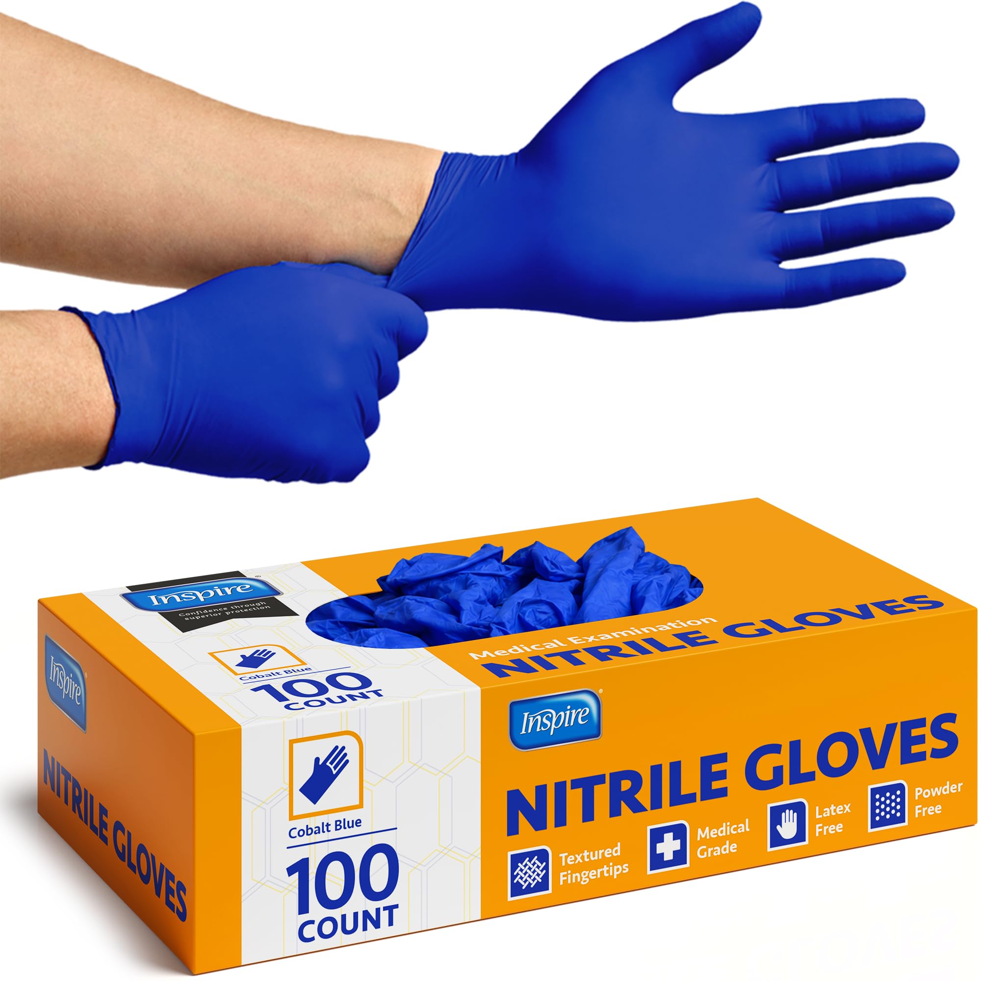 Inspire Cobalt Blue Nitrile Disposable Gloves | 4.5 Nitrile Safety Medical Exam 