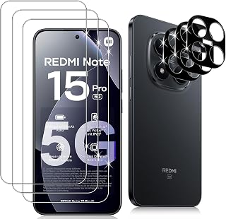 Datree 3 Pieces Screen Protector for Xiaomi Redmi Note 15 Pro 5G, with 3 Pieces Camera Lens Protector (Black), 9H Hardness Bubble-Free, HD Anti-scratch Tempered Glass Film