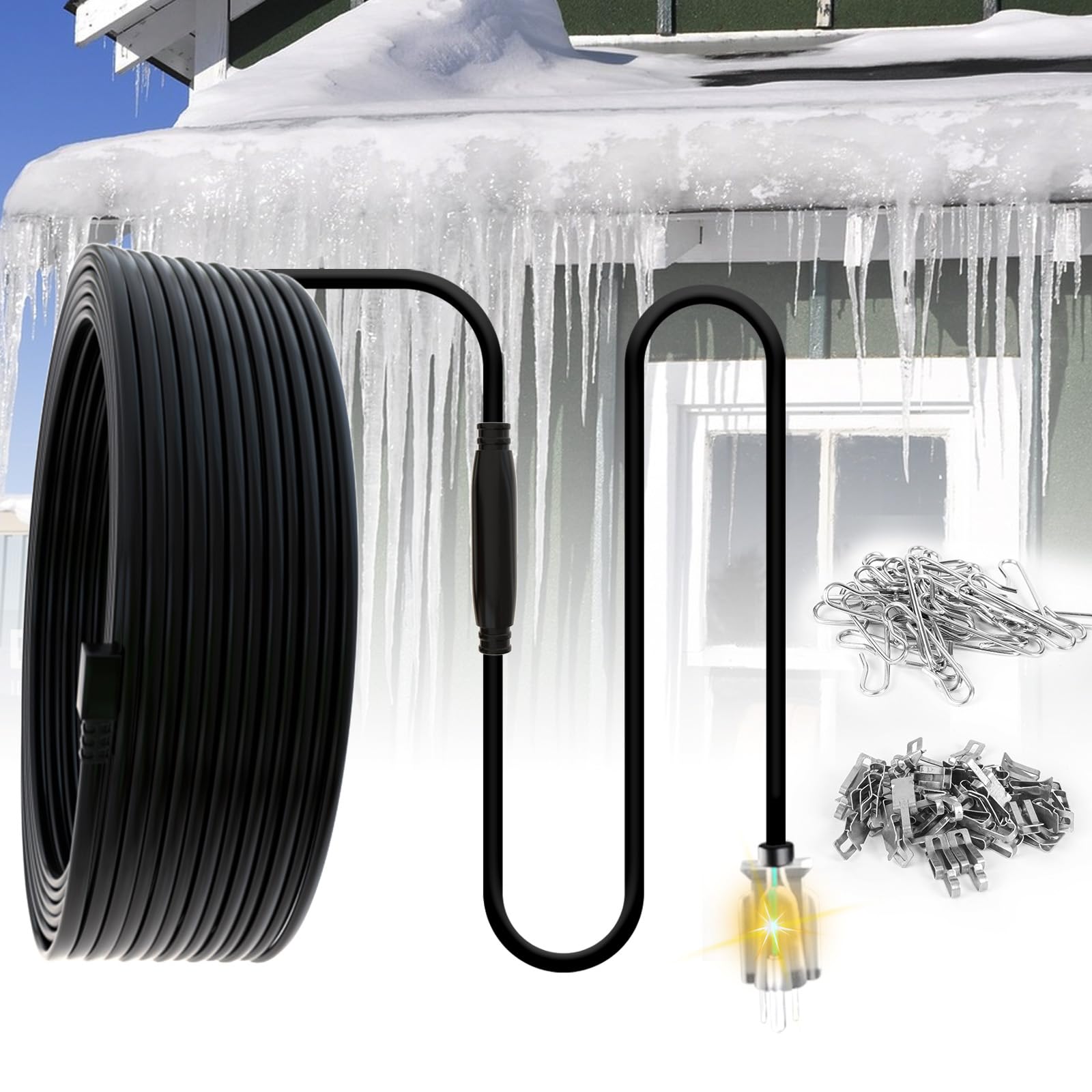 TOPDURE TDRD 30FT Roof & Gutter De-Icing Cable, 5W/ft | Constant Wattage Heat Ta