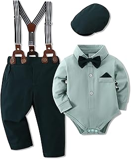 WESIDOM Baby Boy Clothes Suit 0-24M Newborn Infant Gentleman Boys Outfit Shirt+Bowtie+Beret+Suspender Pant Baby Clothing Set