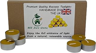 UK Handmade Pure Beeswax Tealights, BEE Zero Waste, Cotton Wick, 15 Pcs | Organic | Metal Cups | Clean Burn | Hypoallergenic | Natural Honey Scent | Air Purifying