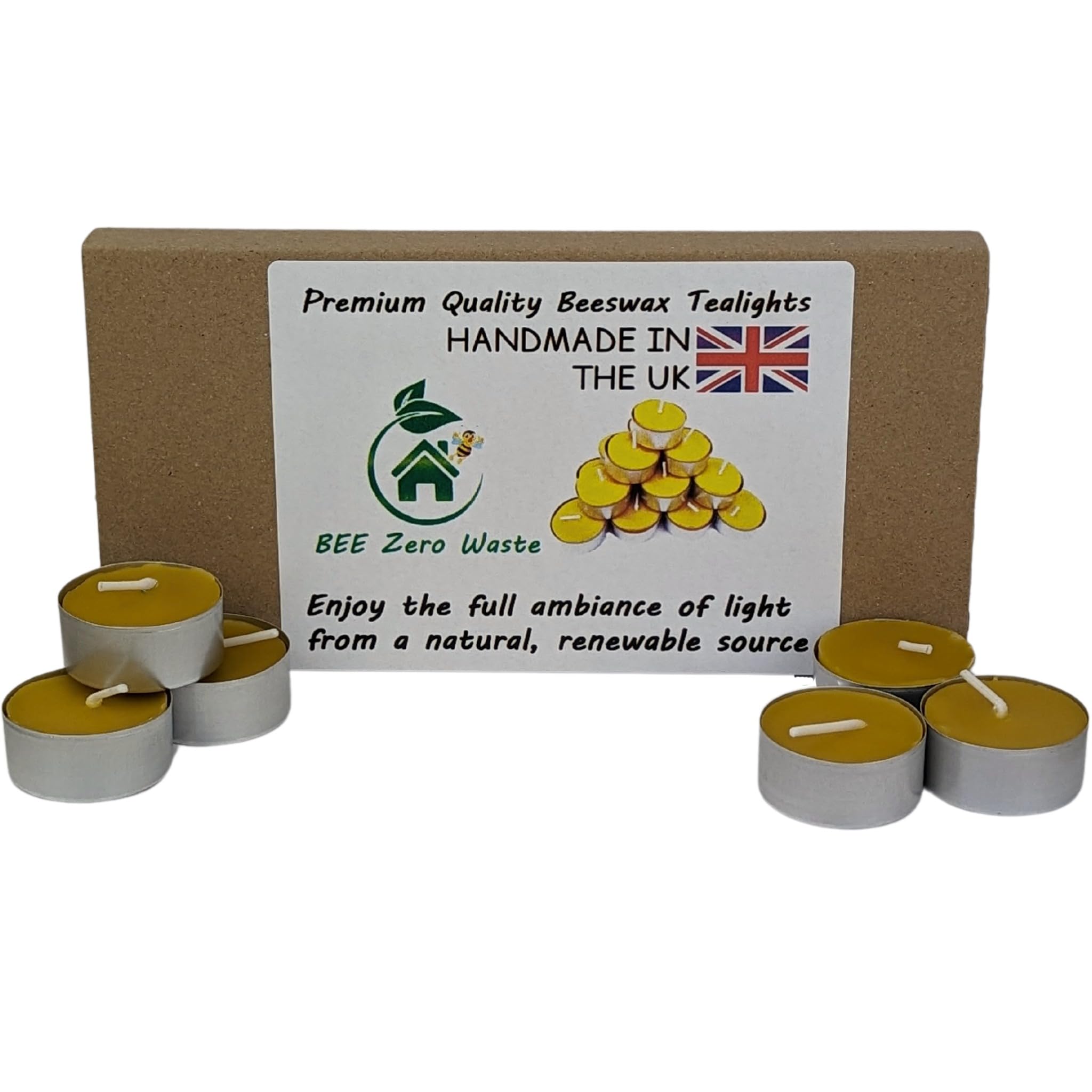 UK Handmade Pure Beeswax Tealights, BEE Zero Waste, Cotton Wick, 15 Pcs | Organi