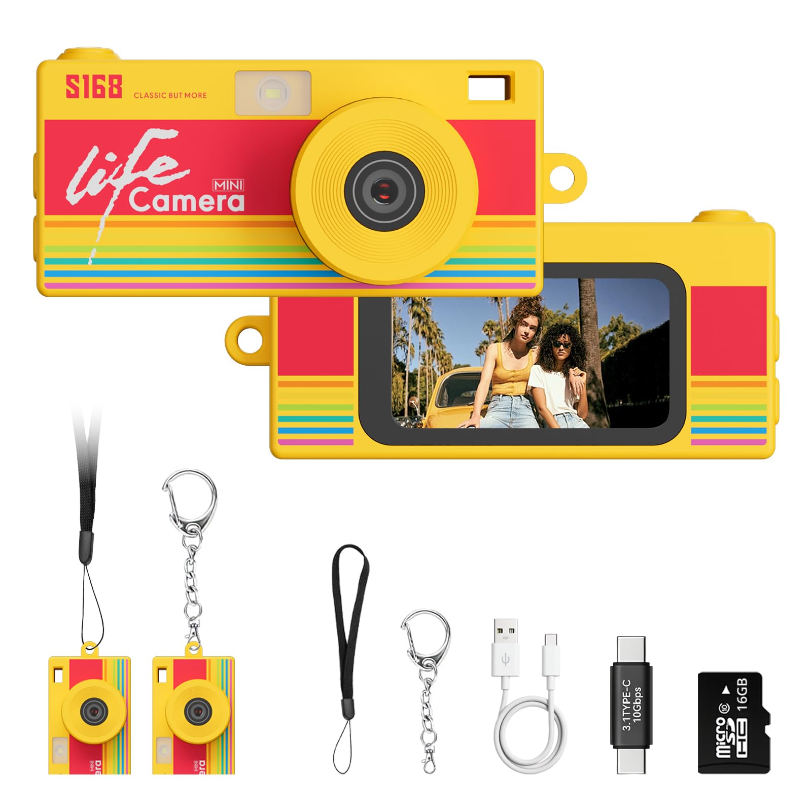 Dienspeak Mini Keychain Digital Camera, 16GB Card, Y2K Retro Tiny Camera | 1440P