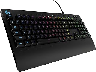 Logitech G213 Prodigy Wired RGB Gaming Keyboard - Black | Mech-Dome Keys, Palm Rest, Adjustable Feet, Media Controls, LIGHTSYNC RGB, USB, Compatible with Windows