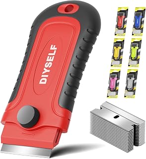 DIYSELF 1 Pack Razor Blade Scraper with 15 Extra Blades, Scraper Tool | Razor Scraper for Cleaning Window, Paint, Cooktop, Oven, Glass Stove Top Scraper, Paint Scraper with Built-In Blade Storage
