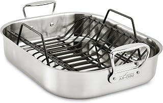 All-Clad Stainless Steel 13" x 16" Roaster with rack | Great for roasting meats & vegetables, Stainless Steel, Turkey baking pan, Dishwasher safe, Oven Safe up to 600°F