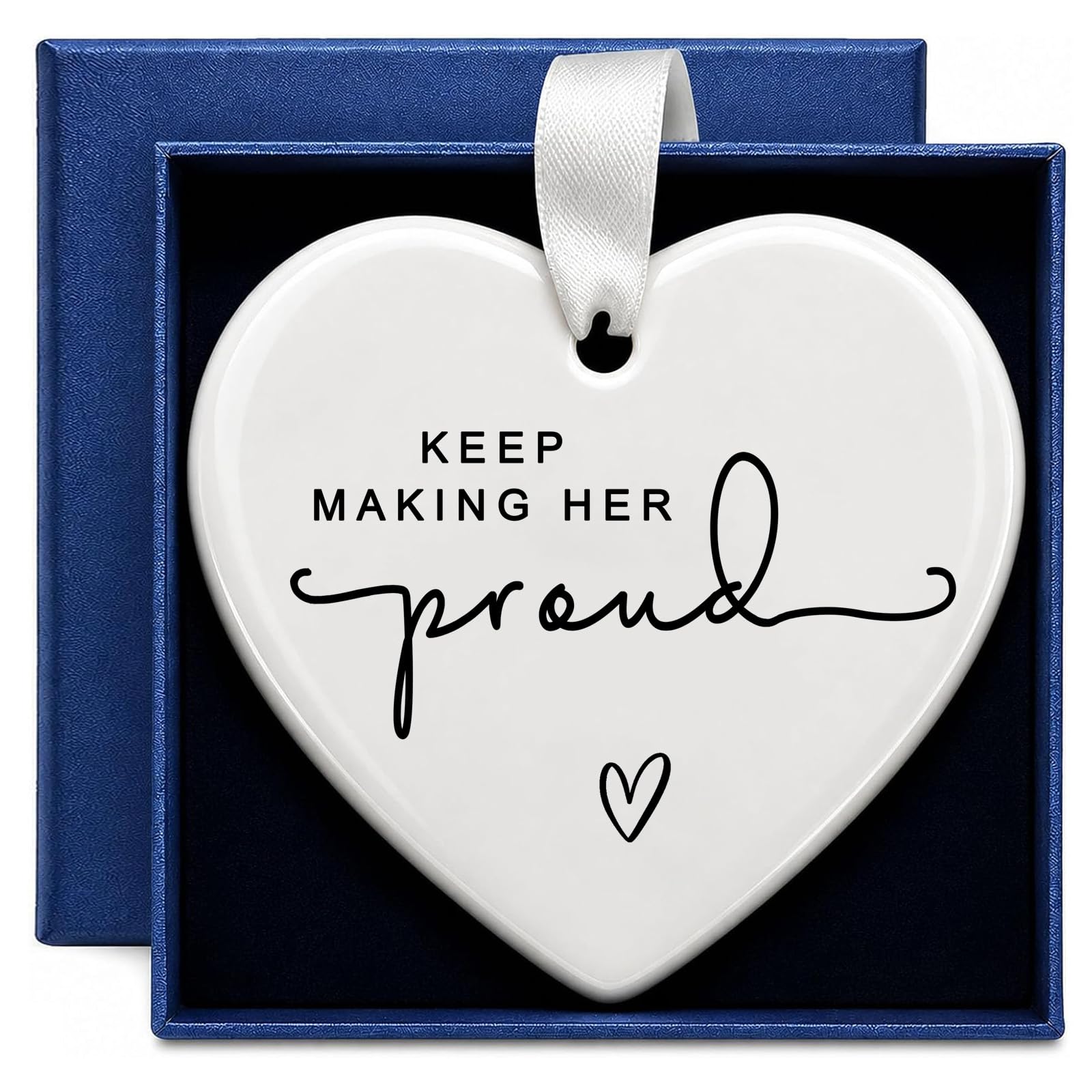 Memorial Gifts for Loss of Mom, Keep Making Her Proud Ceramic Heart Ornament, Sy