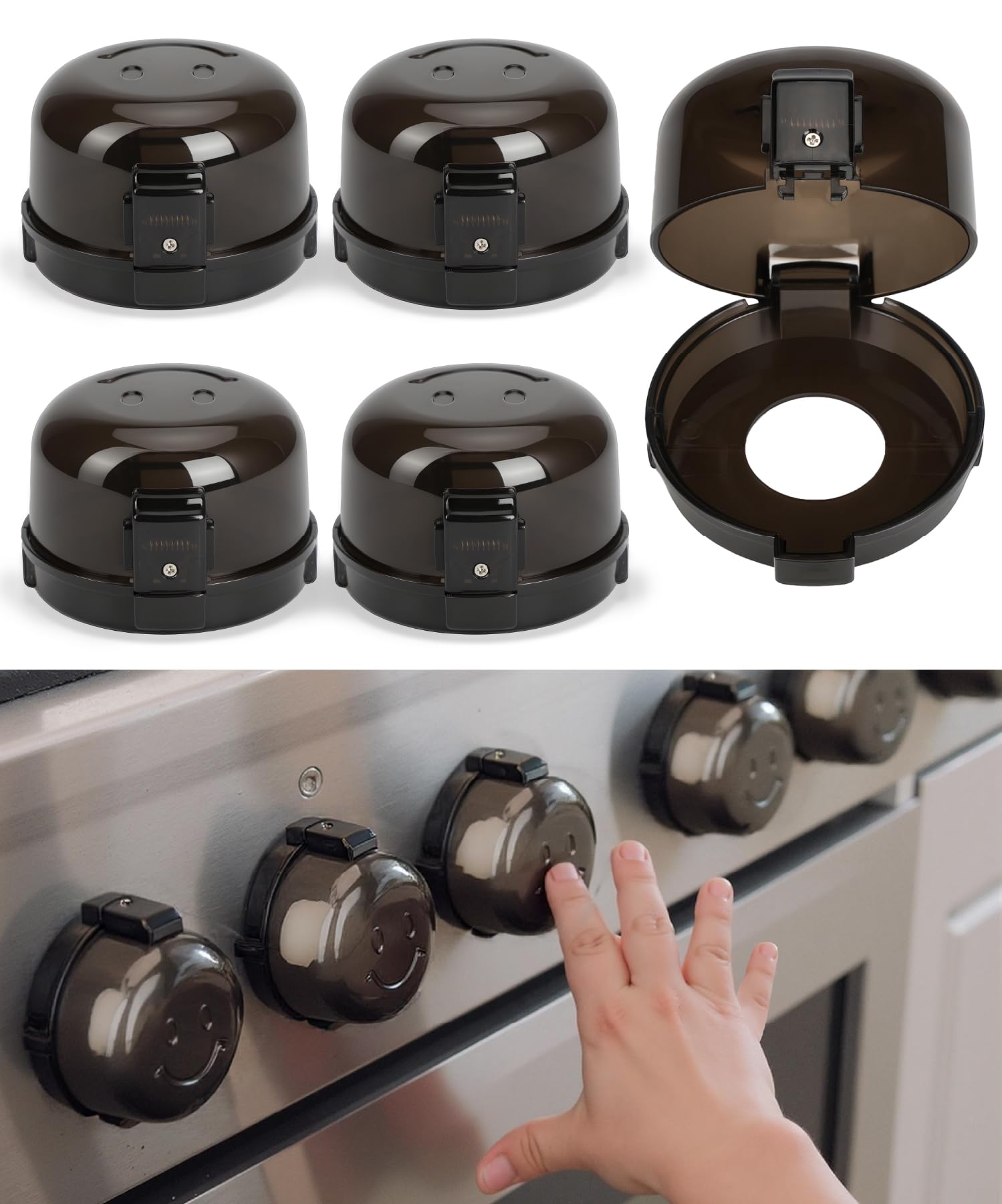 Bates- Stove Knob Safety Covers, 5 Pack Black Universal Size | Double Key Design