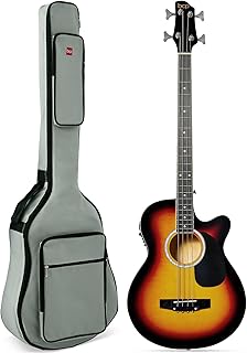 Best Choice Products Acoustic Electric Bass Guitar, Full Size 4 String, Fretted Bass Guitar w/Padded Gig Bag - Vintage Sunburst