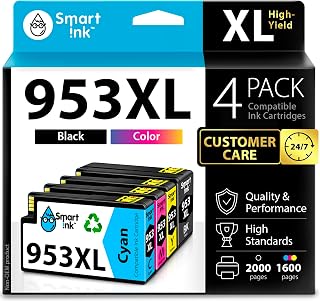 Smart Ink Compatible Ink Cartridge Replacement for HP 953XL 953 XL 4 Multipack (Black XL & C/M/Y) with Advanced Chip Technology to use with HP Officejet pro 7720 7730 7740 8710 8715 8720 8725 Printer