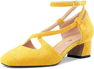 Castamere Women Medium Chunky Wide Heel Square Toe Cross Strap Pumps Party Cute Shoes