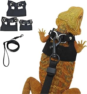 3 Pack Bearded Dragon Harness and Leash Set, Small Animal Traction Rope | Adjustable, Soft Leather, Lizard Harness Leash, Training Walking Vest Accessories for Reptile Squirrel Rat
