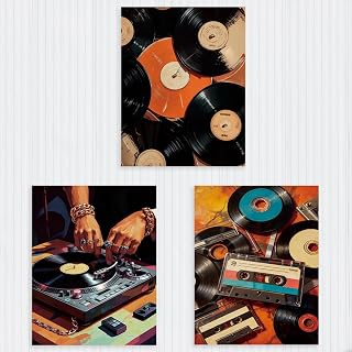 3 Pieces Unframed Vintage Music Wall Posters Elegant Record Cassettes Wall Decor Retro Music Vinyl Records Artwork Prints for Living Room Bedroom