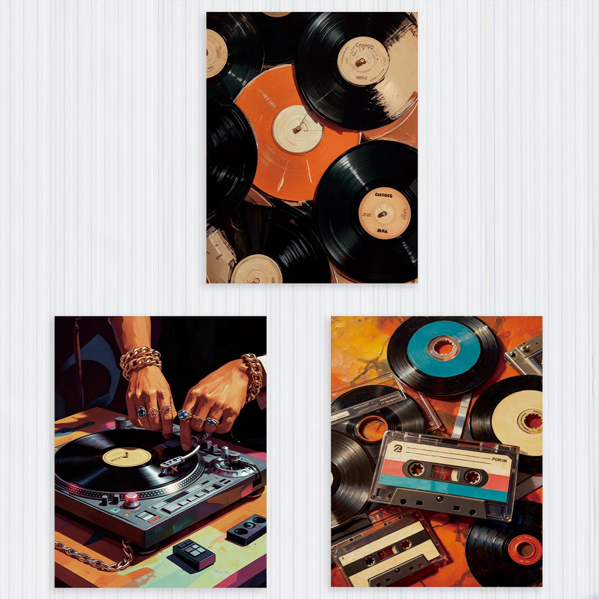 3 Pieces Unframed Vintage Music Wall Posters Elegant Record Cassettes Wall Decor