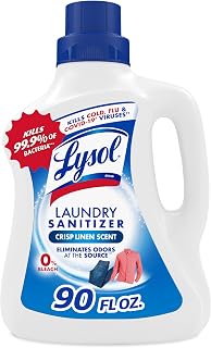 Lysol Laundry Sanitizer Liquid, Detergent Additive, Crisp Linen, 90oz | Lysol Sanitizing Laundry Detergent Additive, Deodorizer, Color Safe Bleach Alternative, Laundry Supplies