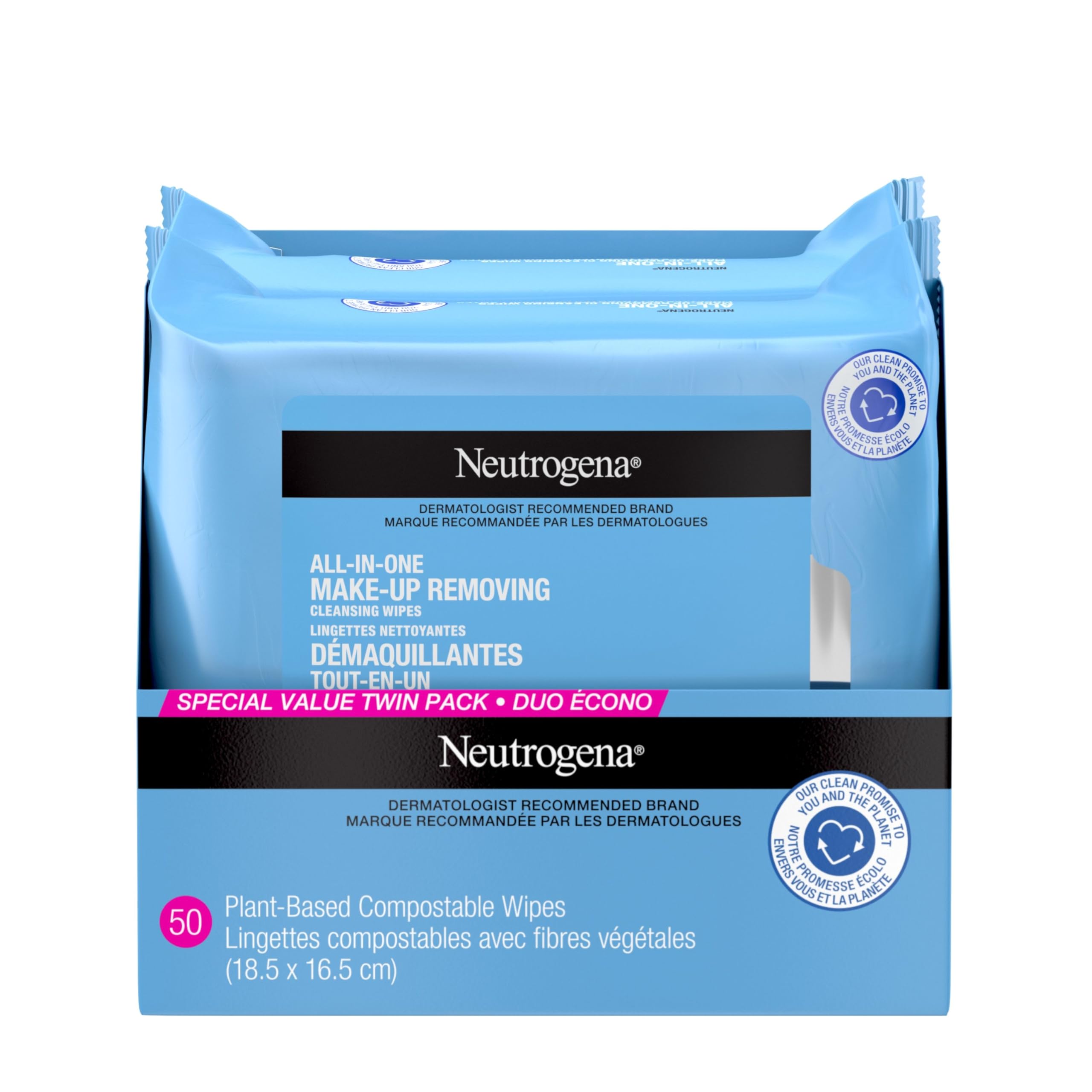 Neutrogena All-in-One Makeup Removing Cleansing Wipes, Twin Pack, 50 Count | Gen