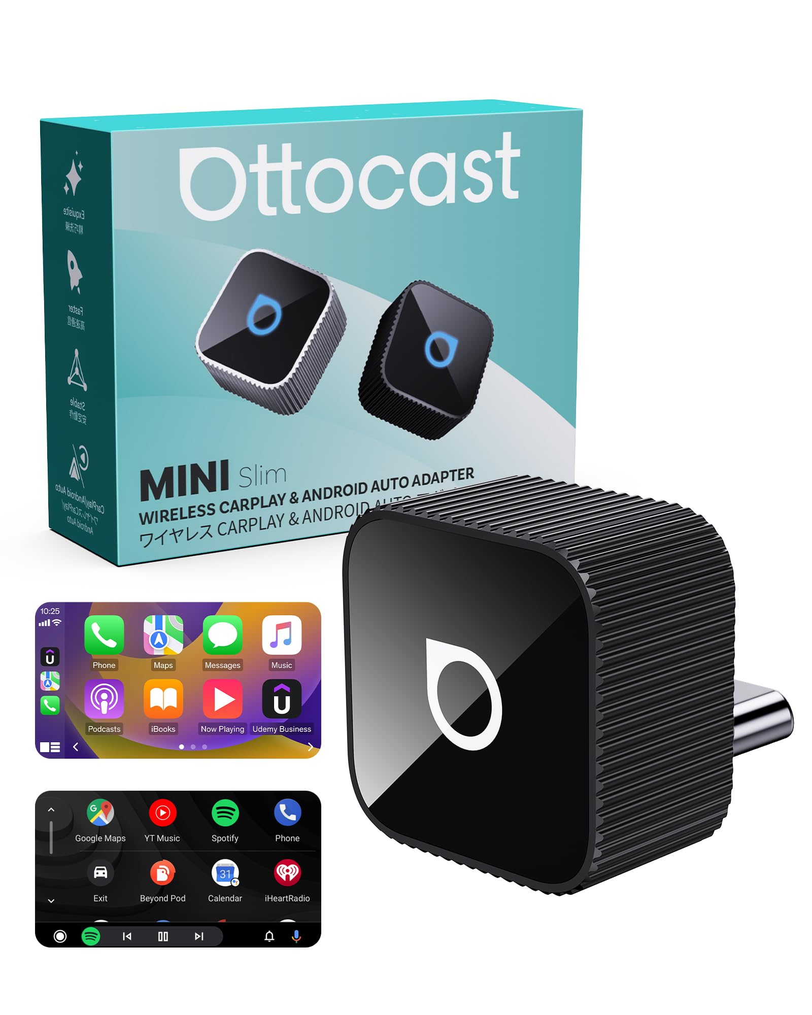Ottocast Mini Cube 3.0 2026 Wireless CarPlay & Android Auto Adapter Dongle | USB