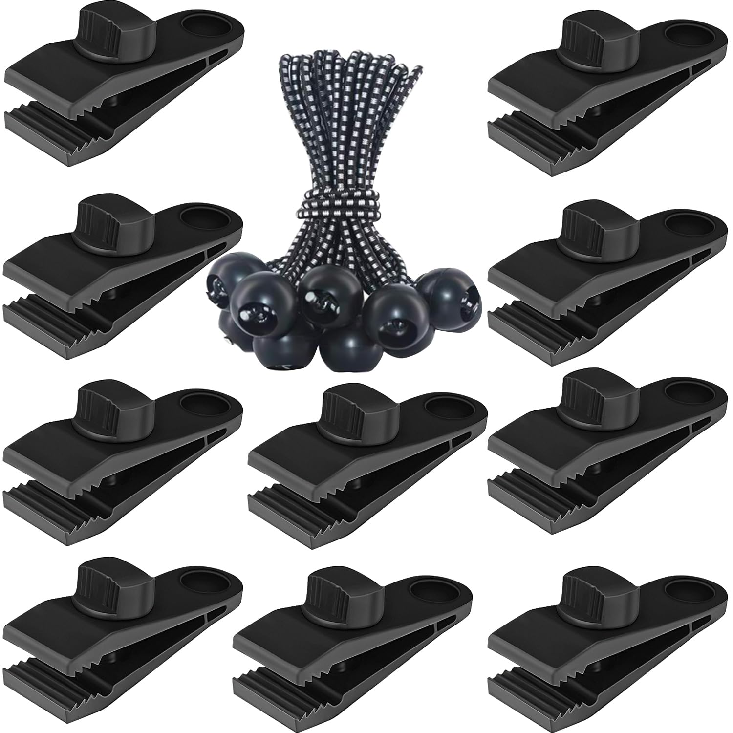 Tarp Clips Heavy Duty Lock Grip, 20 Pcs Tarp Clamps &amp; Bungee Cords Set | Com