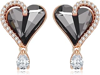 Austrian Crystal Heart Stud Earrings for Women Trendy Halo Drop Earrings 14K Gold Plated Hypoallergenic Jewelry