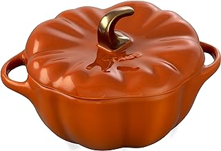 STAUB Ceramic 0.75-qt Petite Pumpkin, Oven & Stove Safe up to 572°F, Pumpkin Dish, Baking Candy Burnt Orange