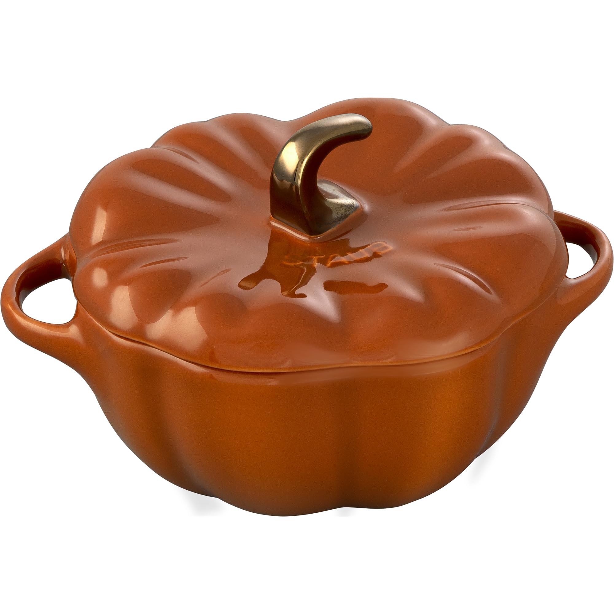 STAUB Ceramic 0.75-qt Petite Pumpkin, Oven & Stove Safe up to 572°F, Pumpkin Dis