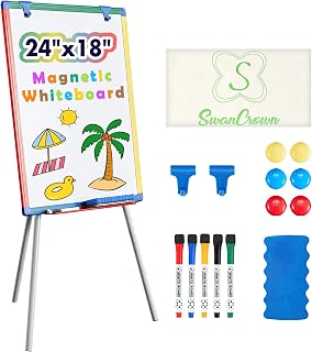 Dry Erase Board White Board for Kids 24x18 inch Art Easel for Kids Magnetic Tripod Whiteboard Art Easel and Flipchart Board with a Height-Adjustable Stand Perfect for Kid
