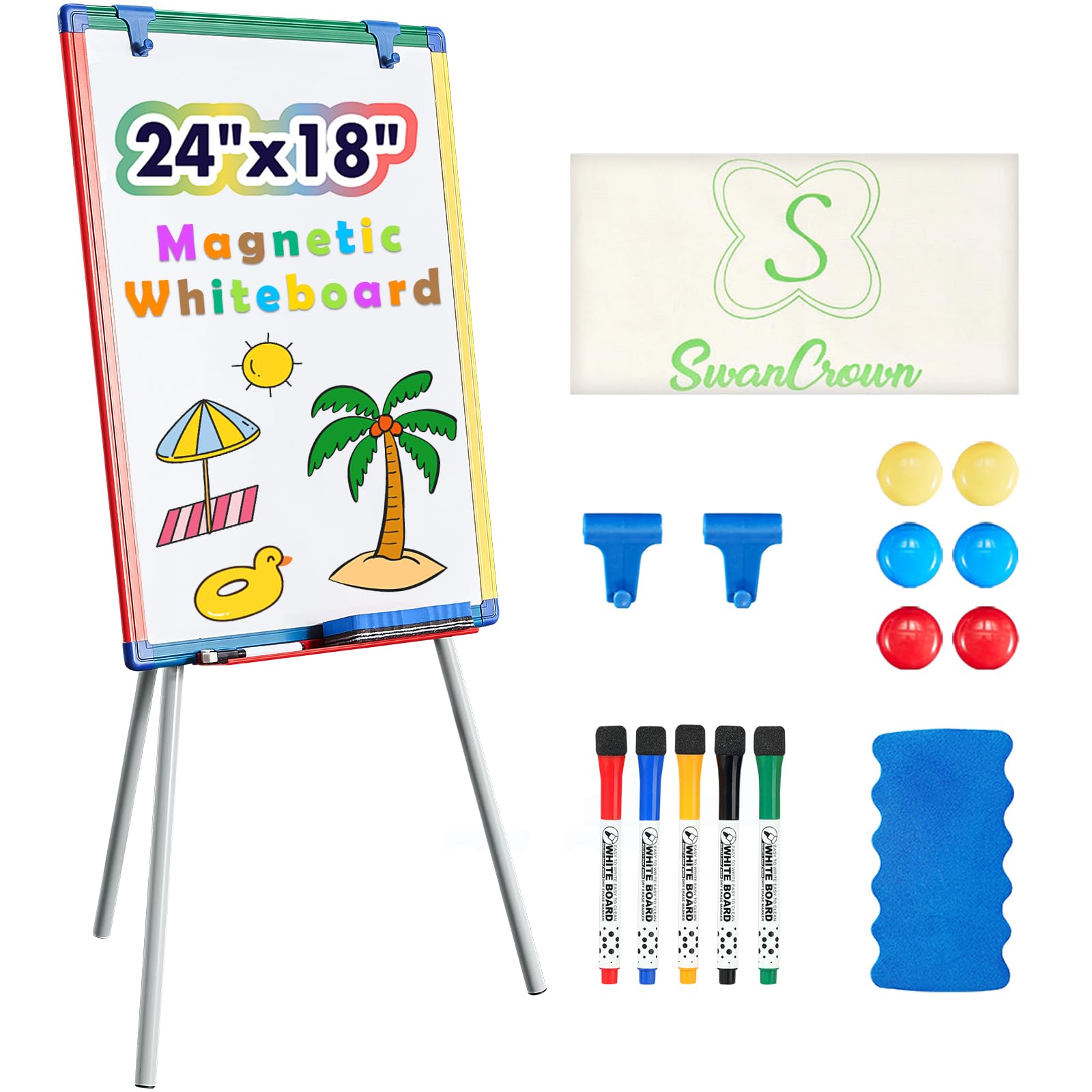 Dry Erase Board White Board for Kids 24x18 inch Art Easel for Kids Magnetic Trip