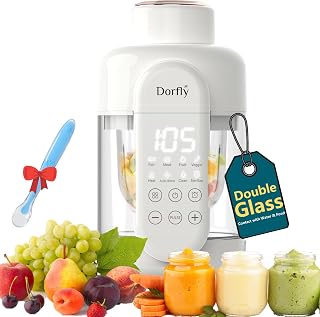 Dorfly Baby Food Maker Glass 12oz Steamer and Blender Glass Reservoir & Bowl 9 in 1 Baby Puree Maker Dishwasher Safe Food Blender, Timer, Recipe