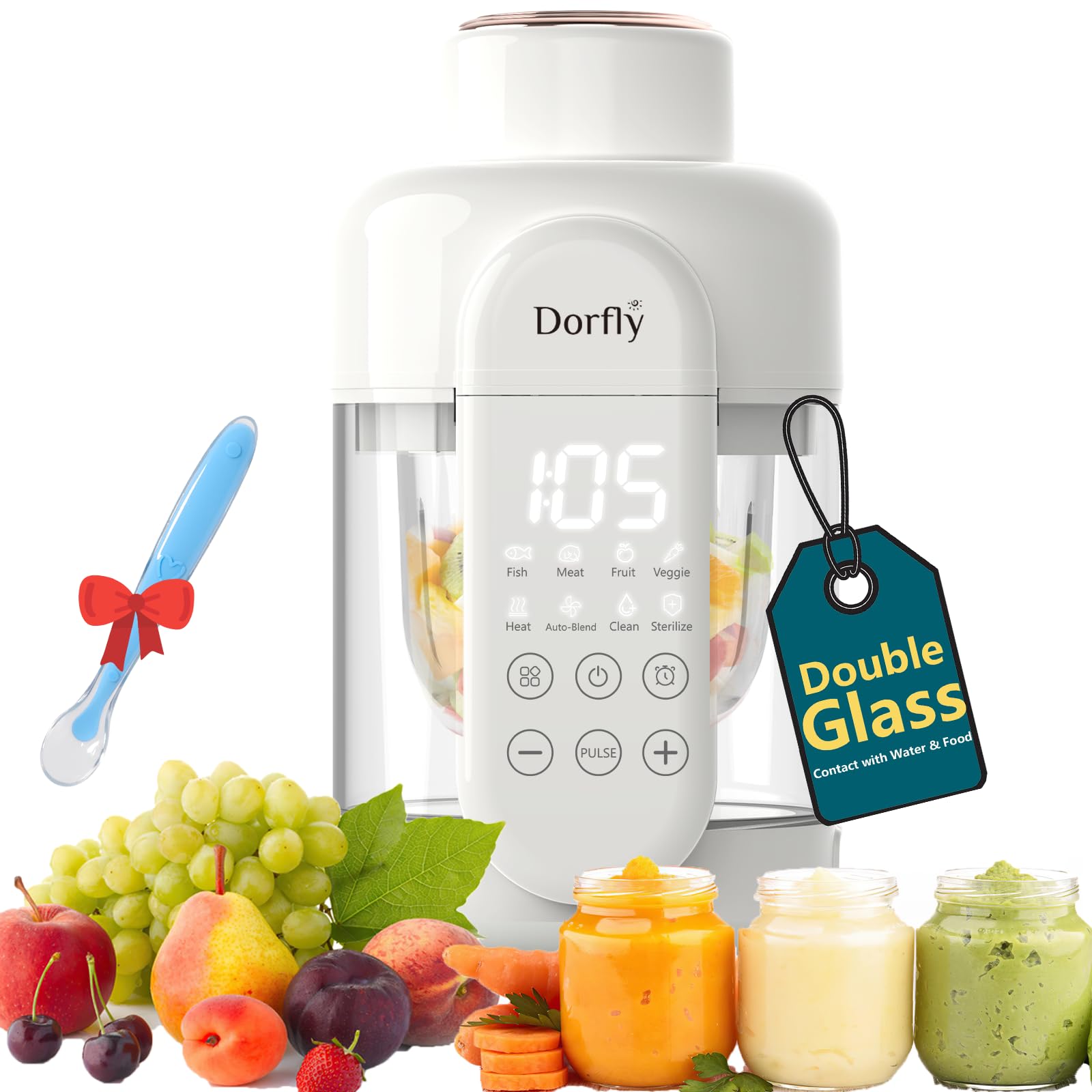 Dorfly Baby Food Maker Glass 12oz Steamer and Blender Glass Reservoir & Bowl 9 i