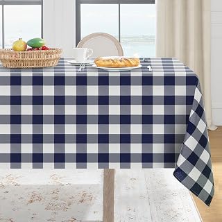 Softalker Gingham Checkered Square Tablecloth - Waterproof Outdoor Buffalo Plaid Tablecloth Stain Resistant Washable Table Cover for Picnic, Camping, Meal (Navy Blue and White)