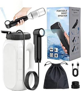 Portable Bidet for Travel,Electric Handheld Bidet Sprayer Shower with 2.5L Peri Bottle & Adaptor,Shower and Jet Modes,High Pressure Toilet Butt Washer for Elderly Women Men Hygiene Camping Home