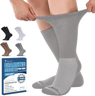 Diabetic Socks for Men, Seamless Crew Socks with Non Binding,Soft Cushioned Sole Sock with Loose Top, Diabetes Socks Men for Neuropathy, Lymphedema, Edema,Swollen Feet,4-6 Pairs,7-11 11-15