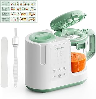 Momcozy AutoMeal Baby Food Maker – One-Step Auto Steam &amp; Blend Food Processor, 15oz Large Cup &amp; 6-Blade Design, Self-Cleaning, Auto 3-Stage Texture Settings for Effortless Homemade Baby Puree