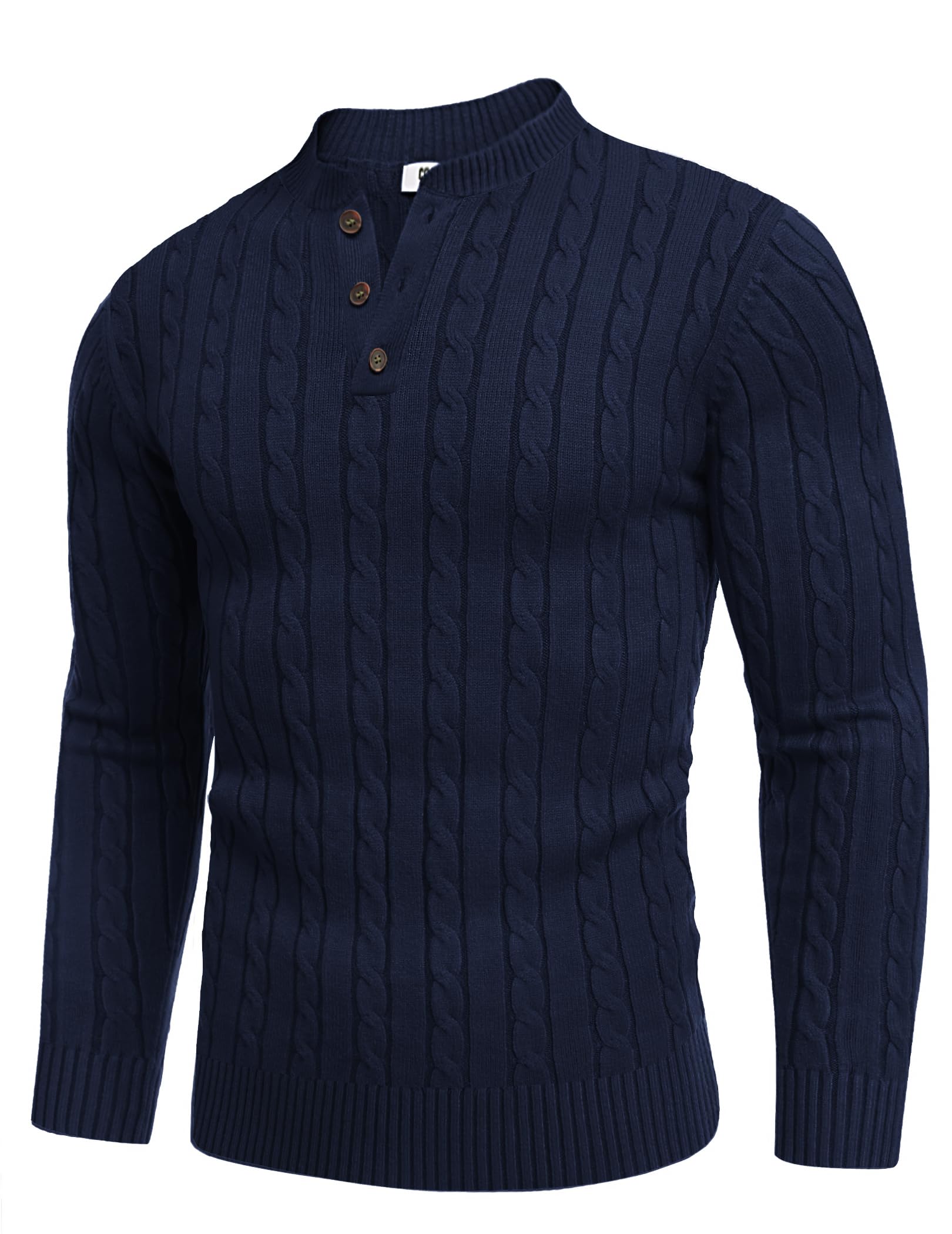COOFANDY Suéter de Punto Casual para Hombre, Cuello Henley, Manga Larga, Ajustad